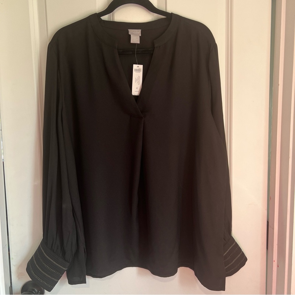 Chico's Black Blouse with Embellished Cuffs